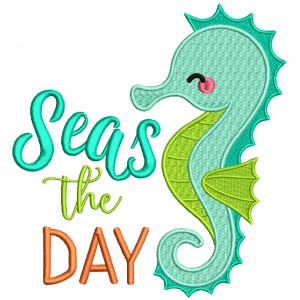 Seas The Day Seahorse Filled Machine Embroidery Design Digitized Pattern